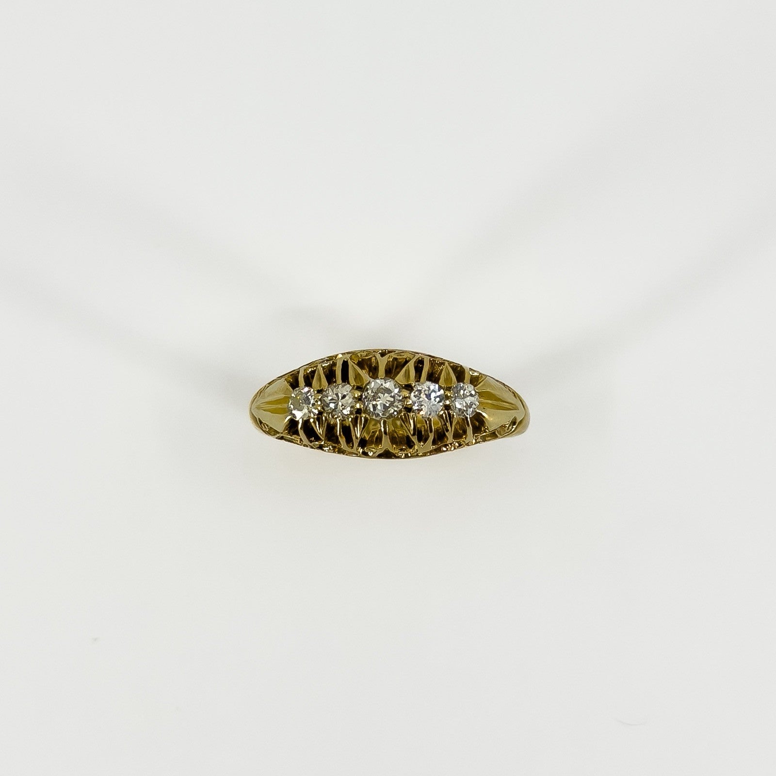 Antique 18ct Gold 0.32ct Diamond Boat Ring 750 Size N (Birm 1914)