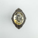 12ct Citrine & Diamond Navette Cocktail Ring in Sterling Silver 925 Size M - N