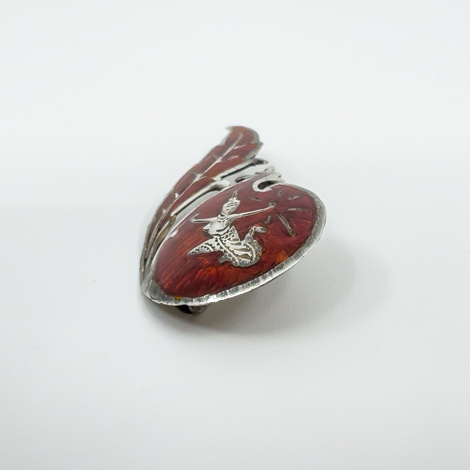 Vintage Siam Red Enamel Brooch in Sterling Silver 925 Goddess of Lightening