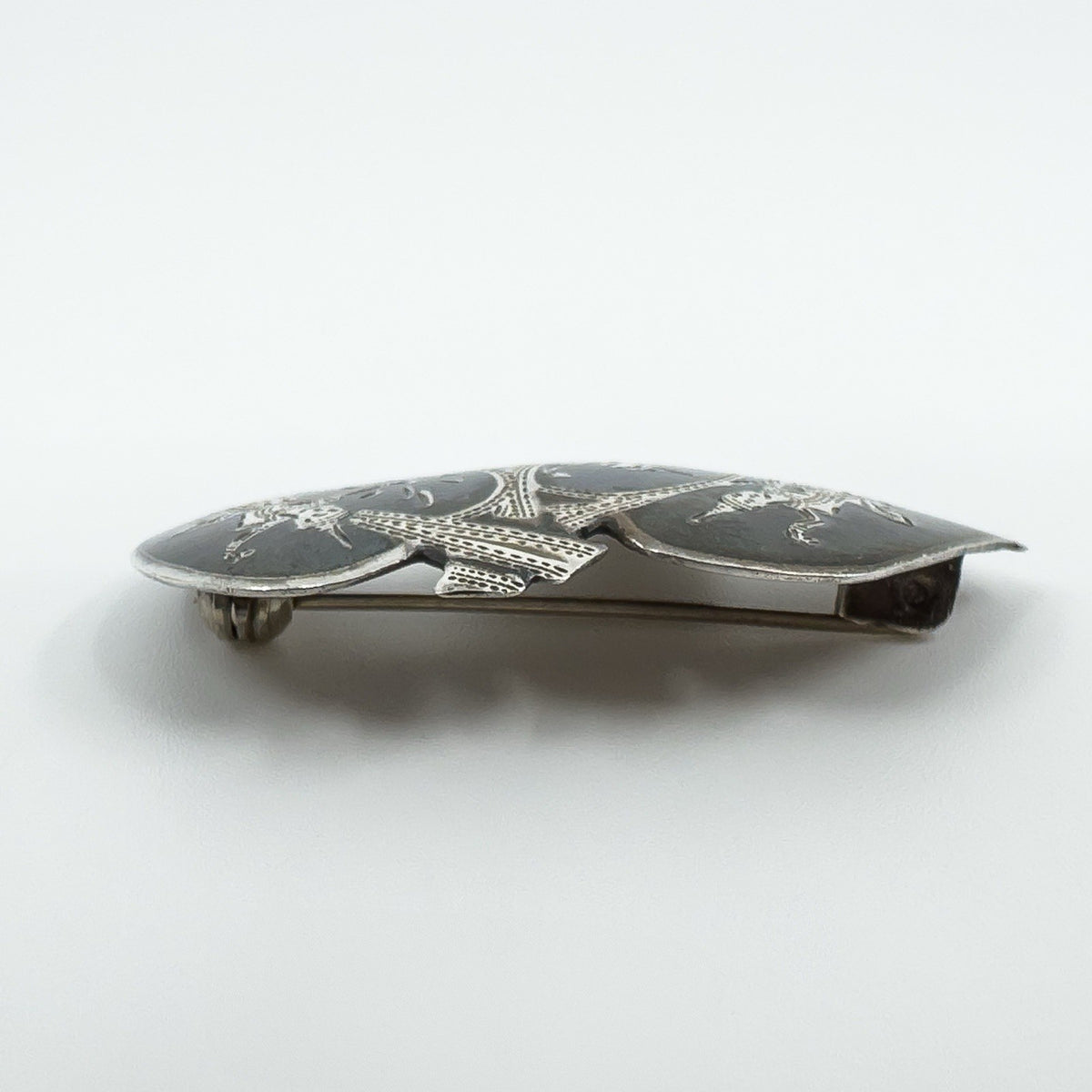 Vintage Siam Blue Enamel Brooch in Sterling Silver 925