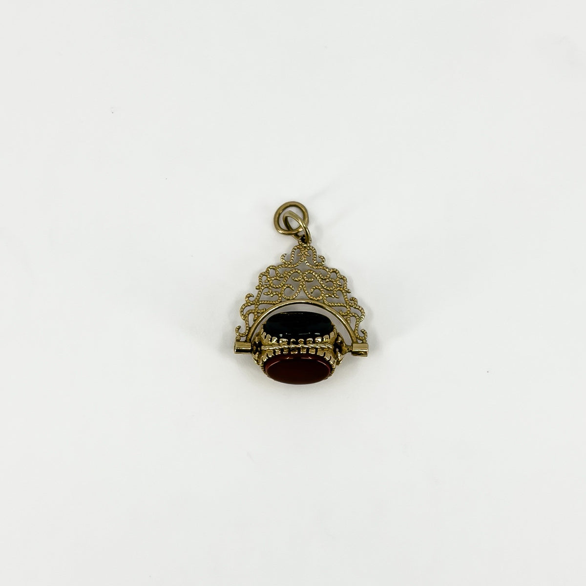 Vintage 9ct Gold Spinning Bloodstone Black Onyx & Carnelian Fob Pendant 375
