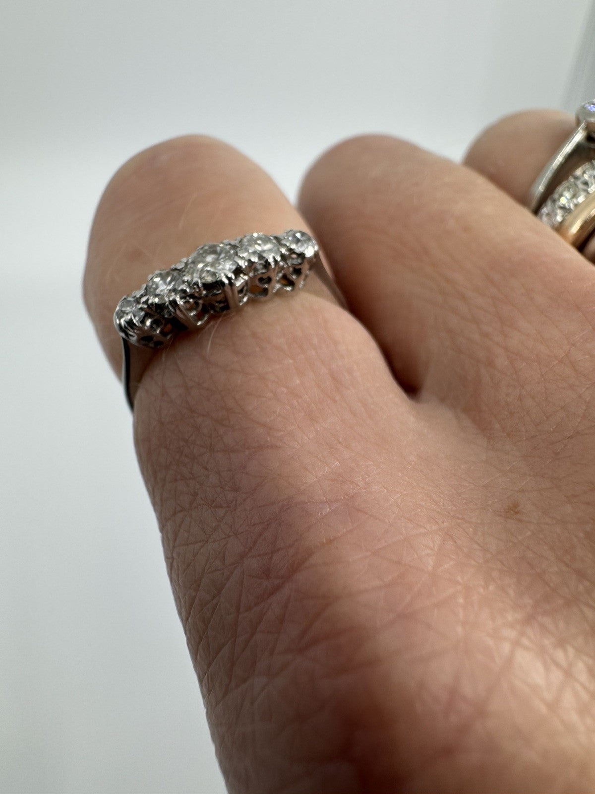 Vintage 18ct White Gold 0.82ct Diamond 5 Stone Ring 750 Size M