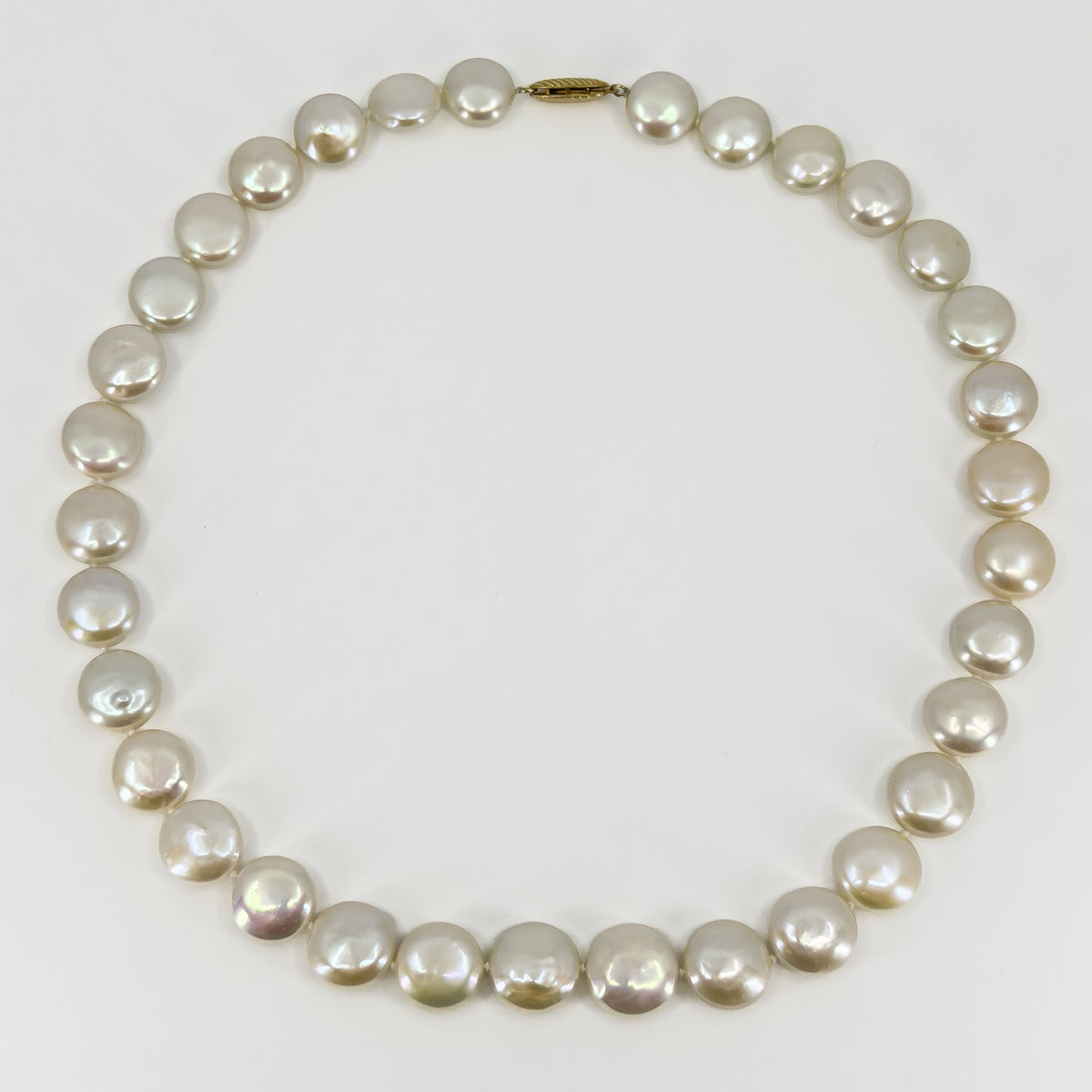 14ct Gold Cultured Freshwater Button / Disk Pearl 18” Necklace 585