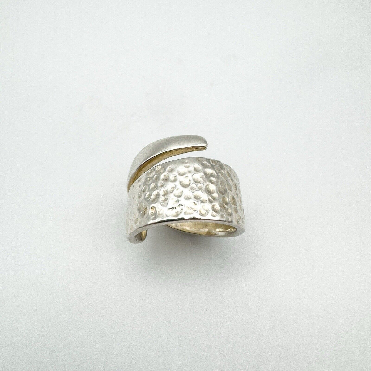 Modernist Snake Ring / Half Hammered Crossover Band in Sterling Silver Size L