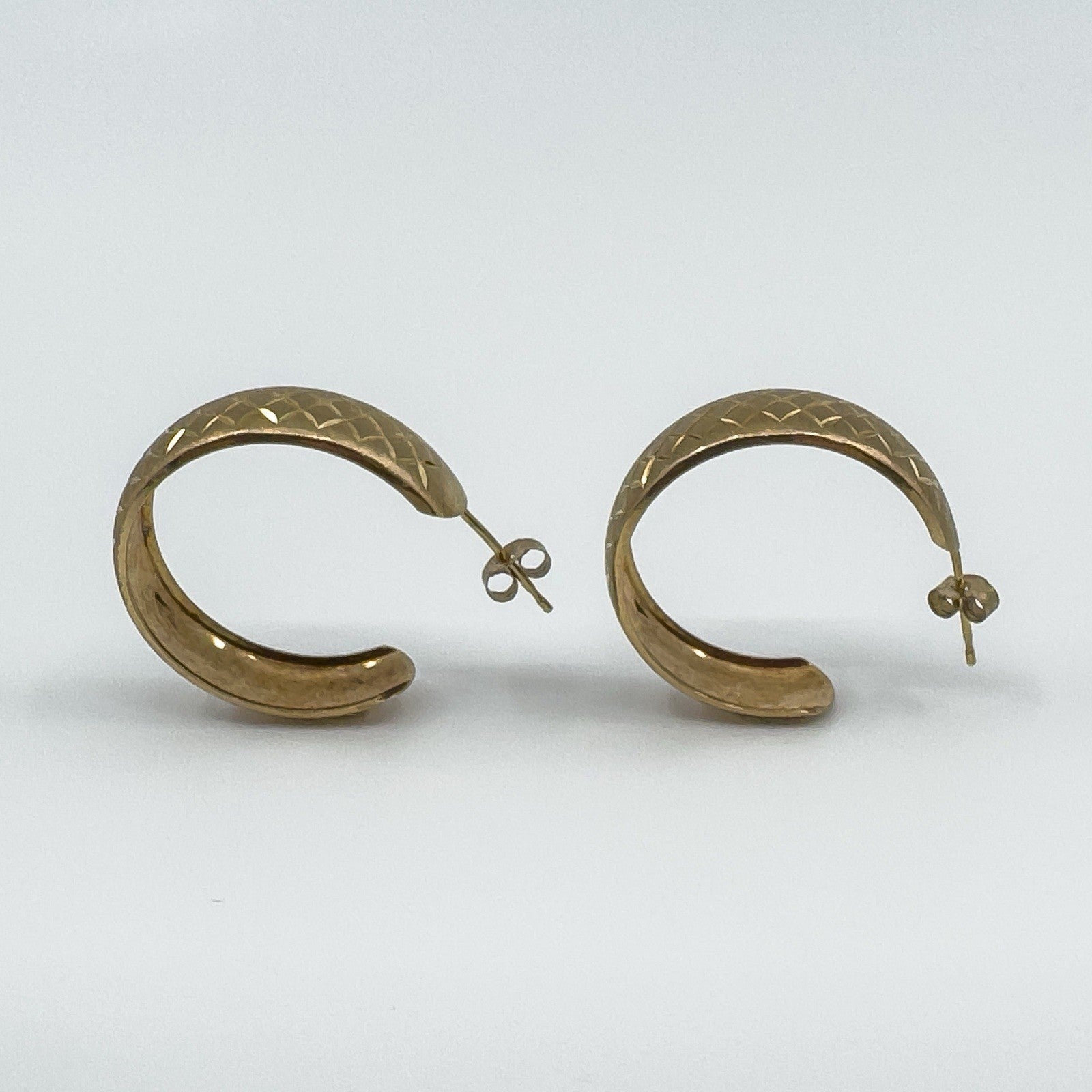 Large Vintage 9ct Gold Matt Diamond Cut Hoop Earrings