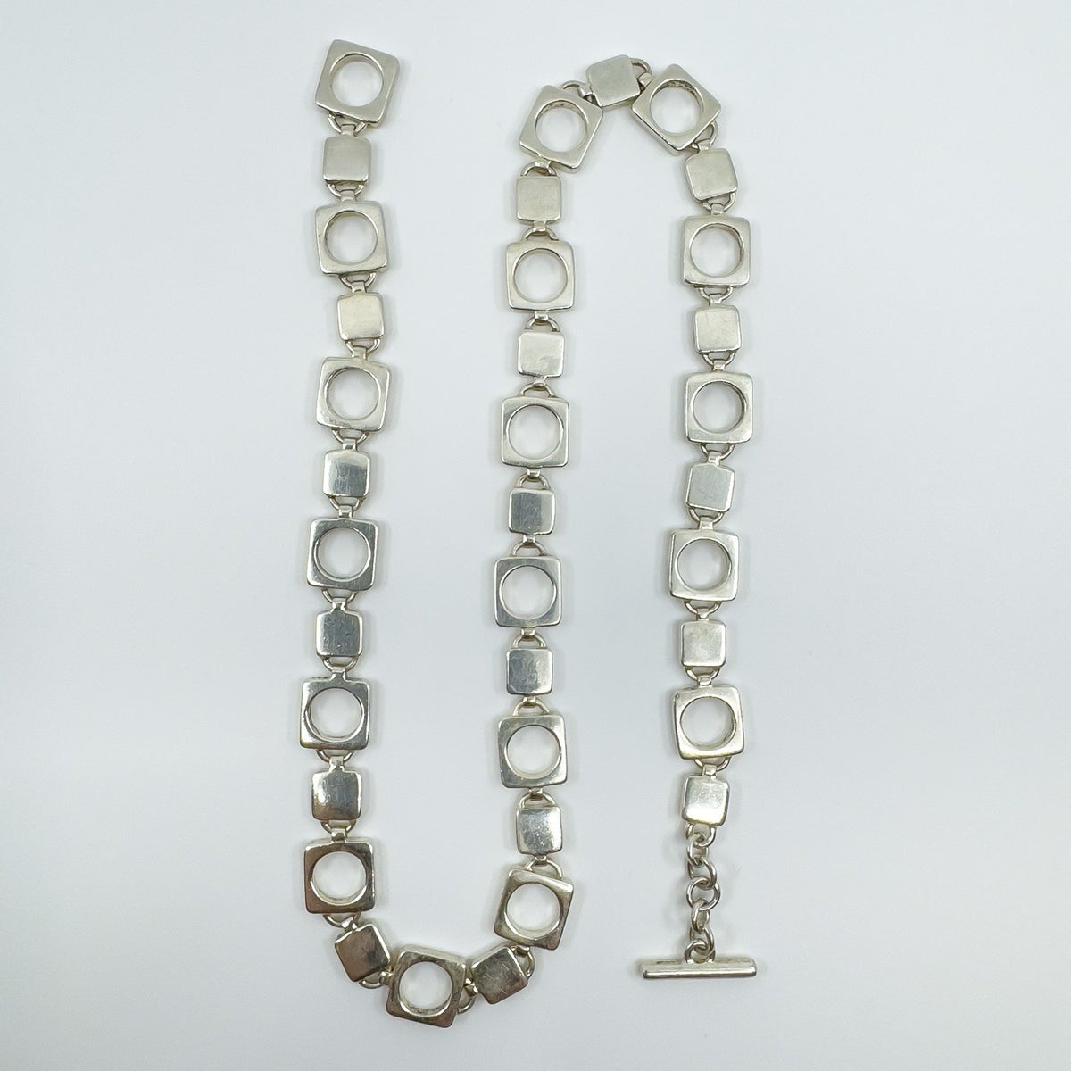 Vintage Sterling Silver Square 16” Chain / Necklace & T-Bar Toggle 925 38g 2001