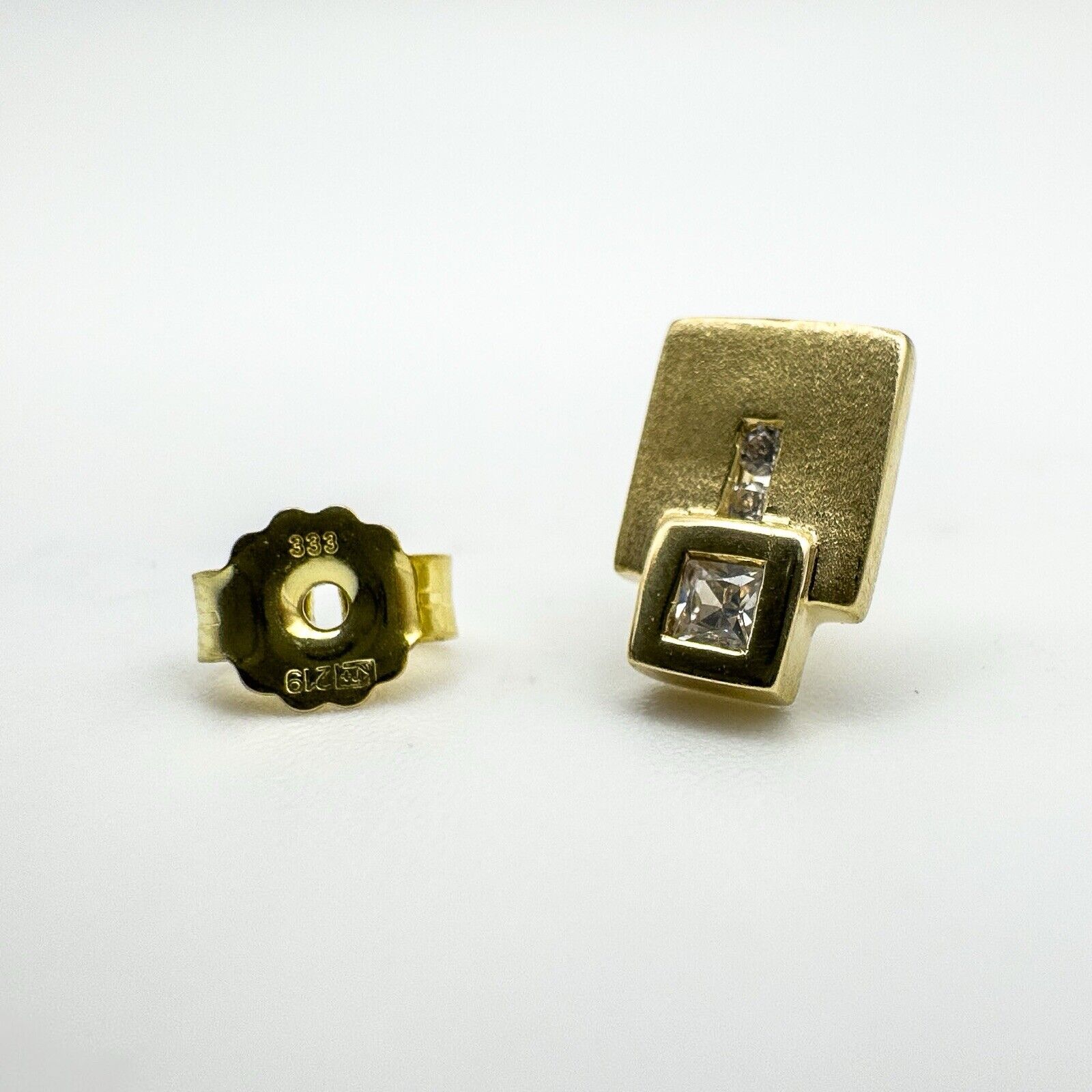 8ct Gold Square CZ Stud Drop Earrings