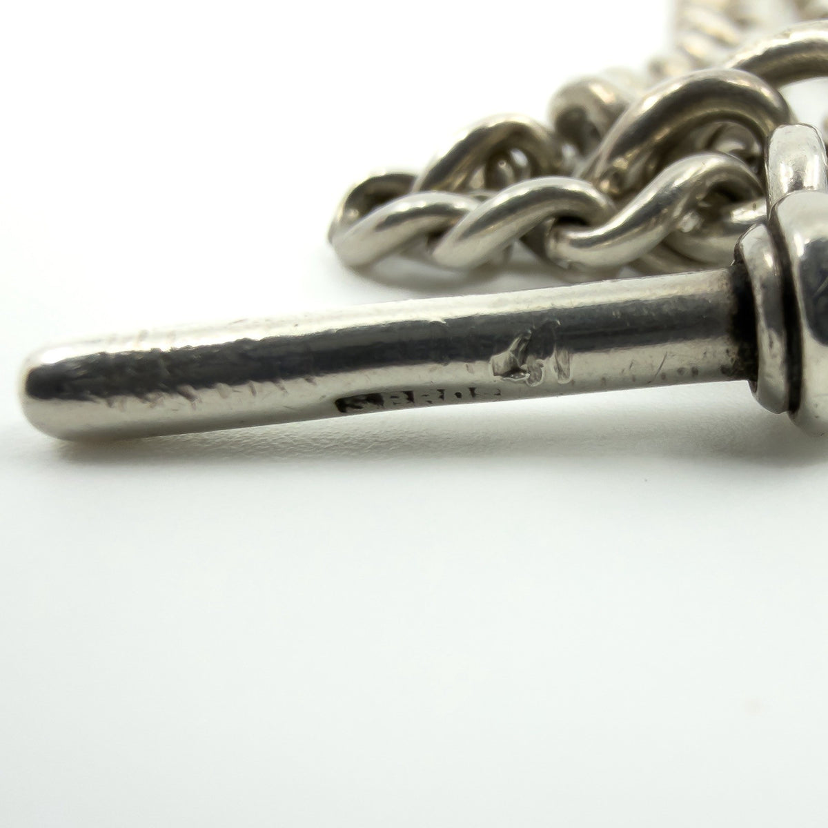 Antique Edwardian Sterling Silver 13.8" Albert Chain & T-Bar Pendant 925 (1901)