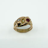 Antique 9ct Rose Gold Double Snake Diamond & Garnet Ring Size U (Chester 1909)