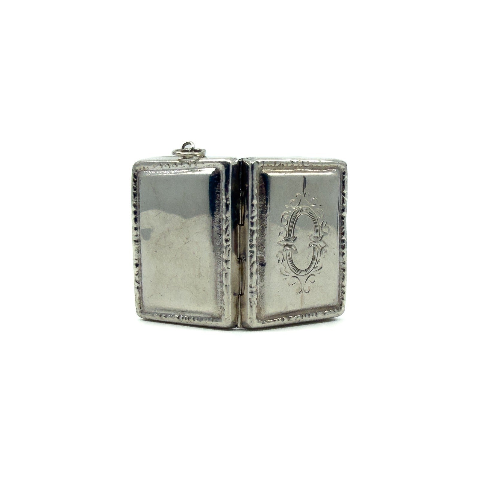 Chunky Vintage Sterling Silver Engraved Initail O Secret Locket Photo Book 925