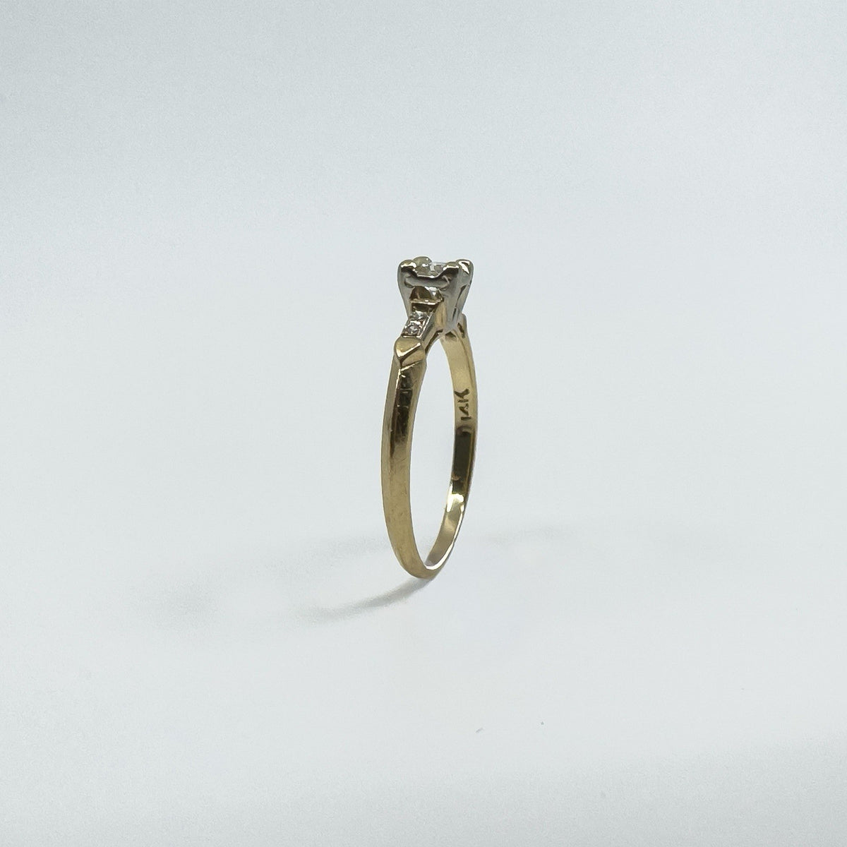 Vintage 14ct Gold 0.25ct Diamond Solitaire Ring 585 Size M 1/2