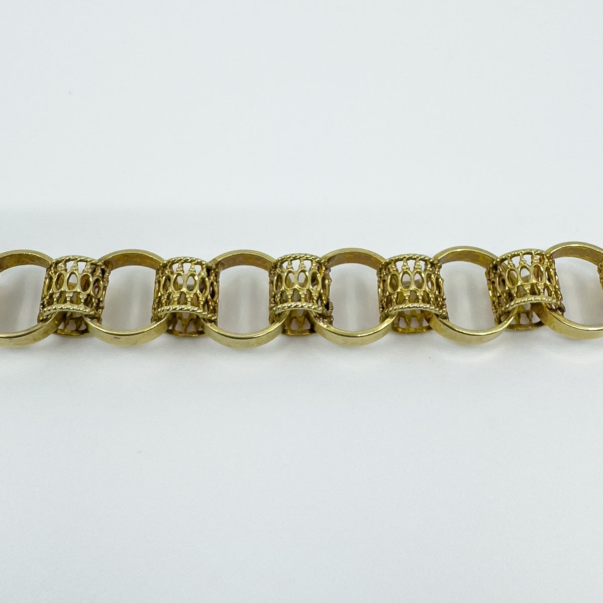 Vintage 9ct Gold Chunky Fancy Links 8” Bracelet 375 (London 1974) 14g