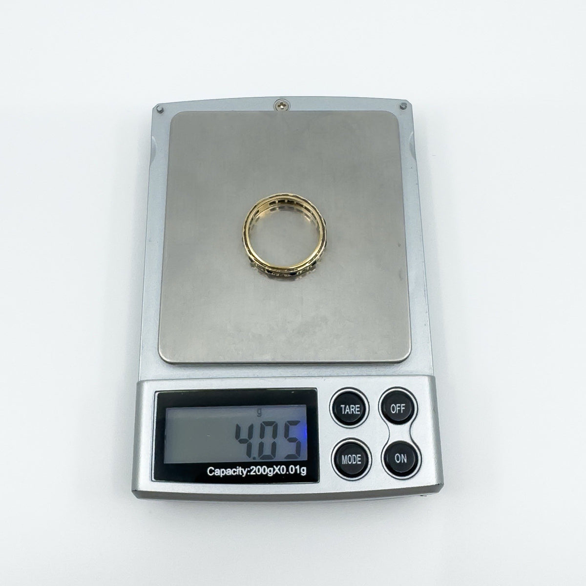 Vintage 9ct Gold Blue & White Spinel Full Eternity Band / Ring Size Q
