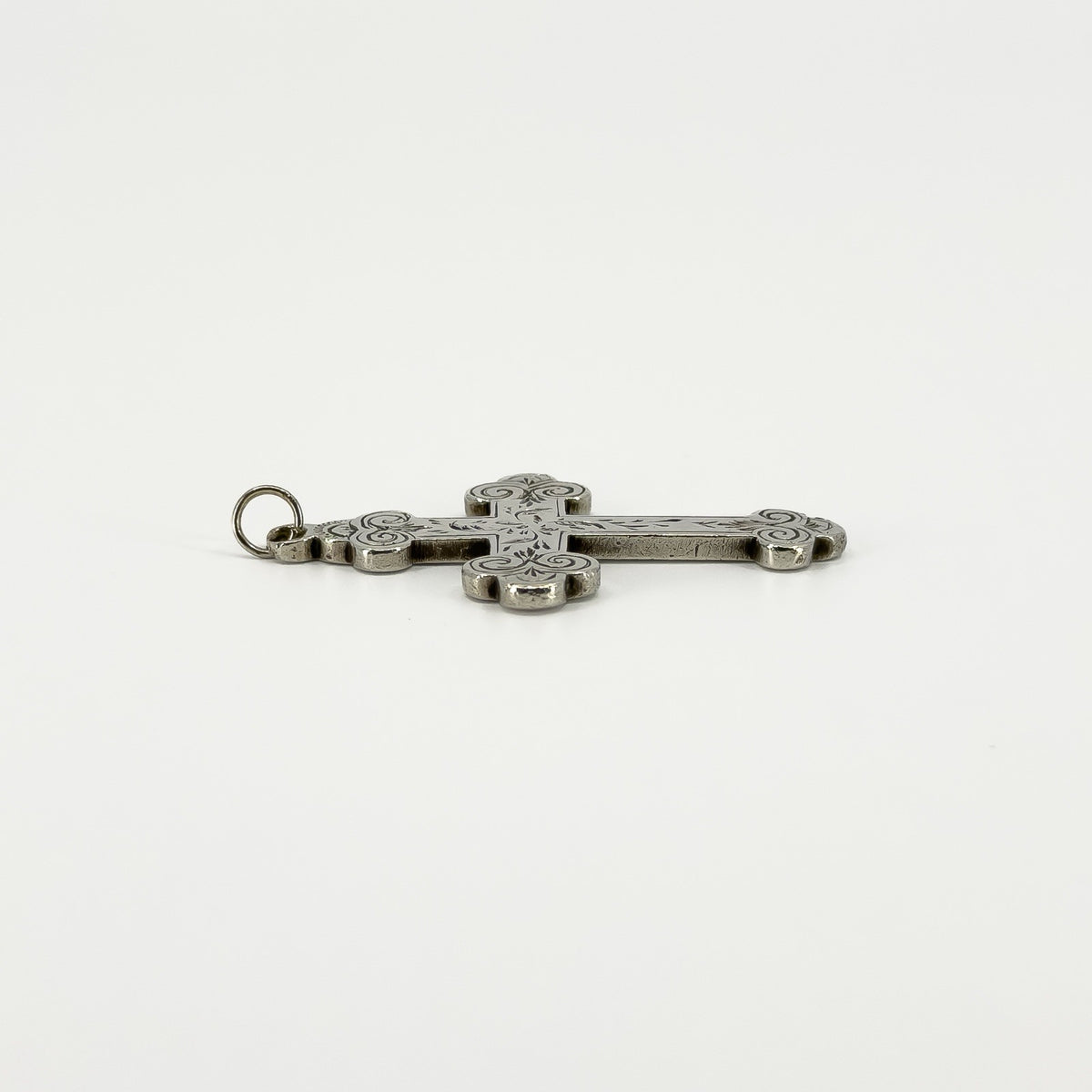 Antique Victorian (1898) Sterling Silver Engraved Christian Cross Pendant 925