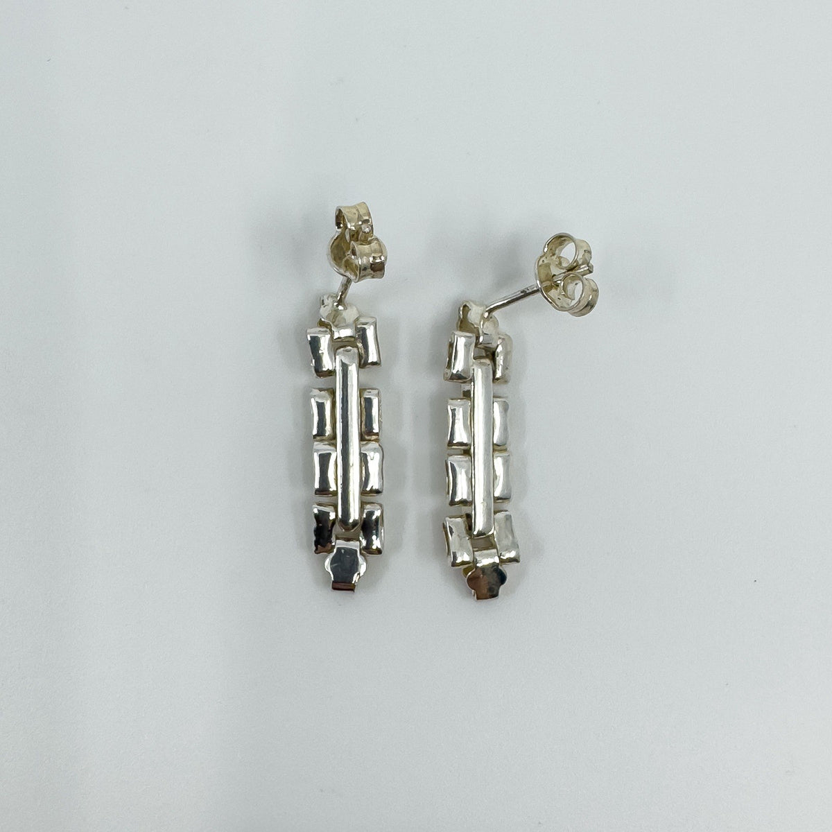 Sterling Silver Bracelet Style Link Drop Articulated Earrings 925