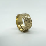 Vintage 9ct Gold Wide Chevron Engraved Full Band Ring 375 Size L (London 1972)