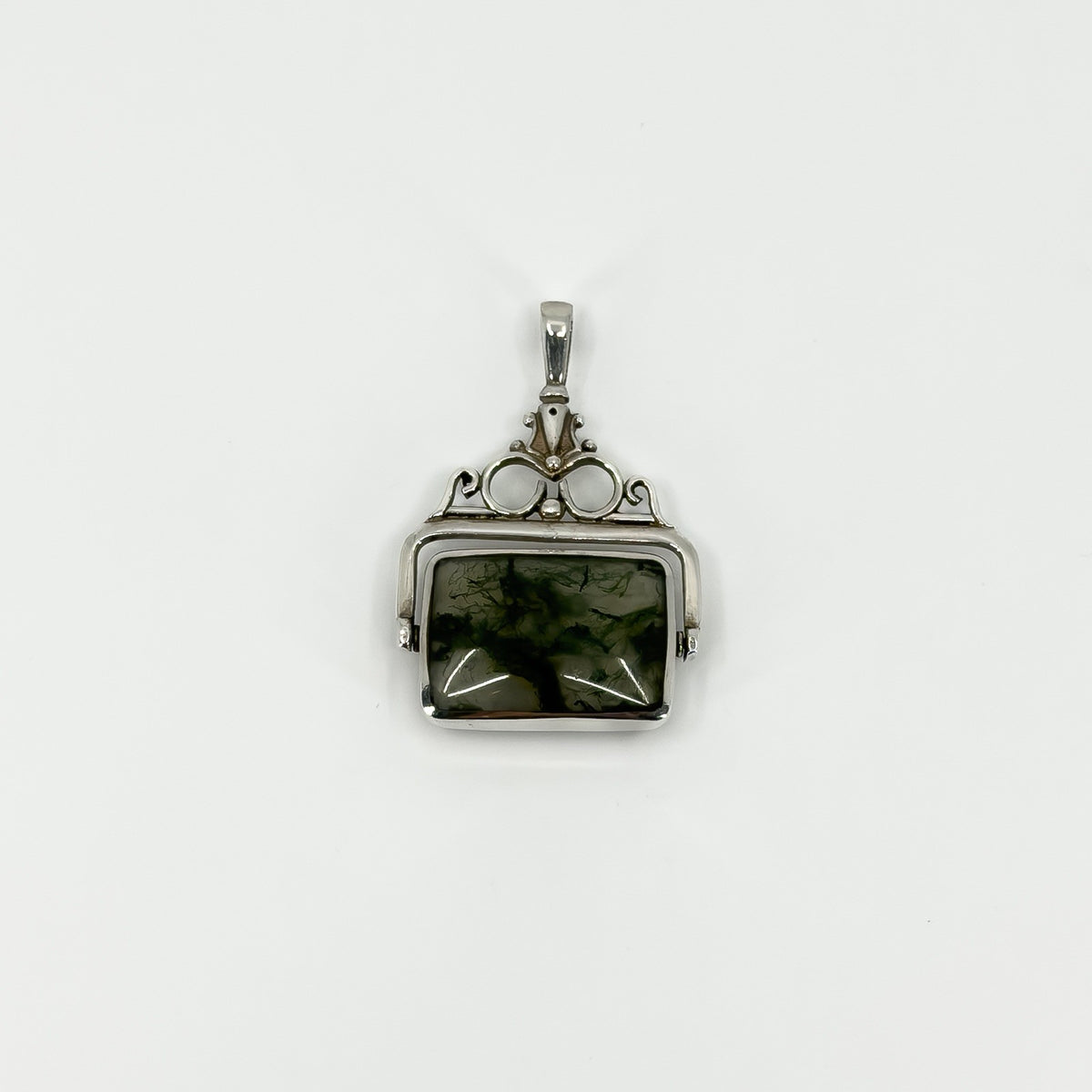 Large Vintage Green Moss Agate & Black Onyx Fob 925 by David Scott Walker