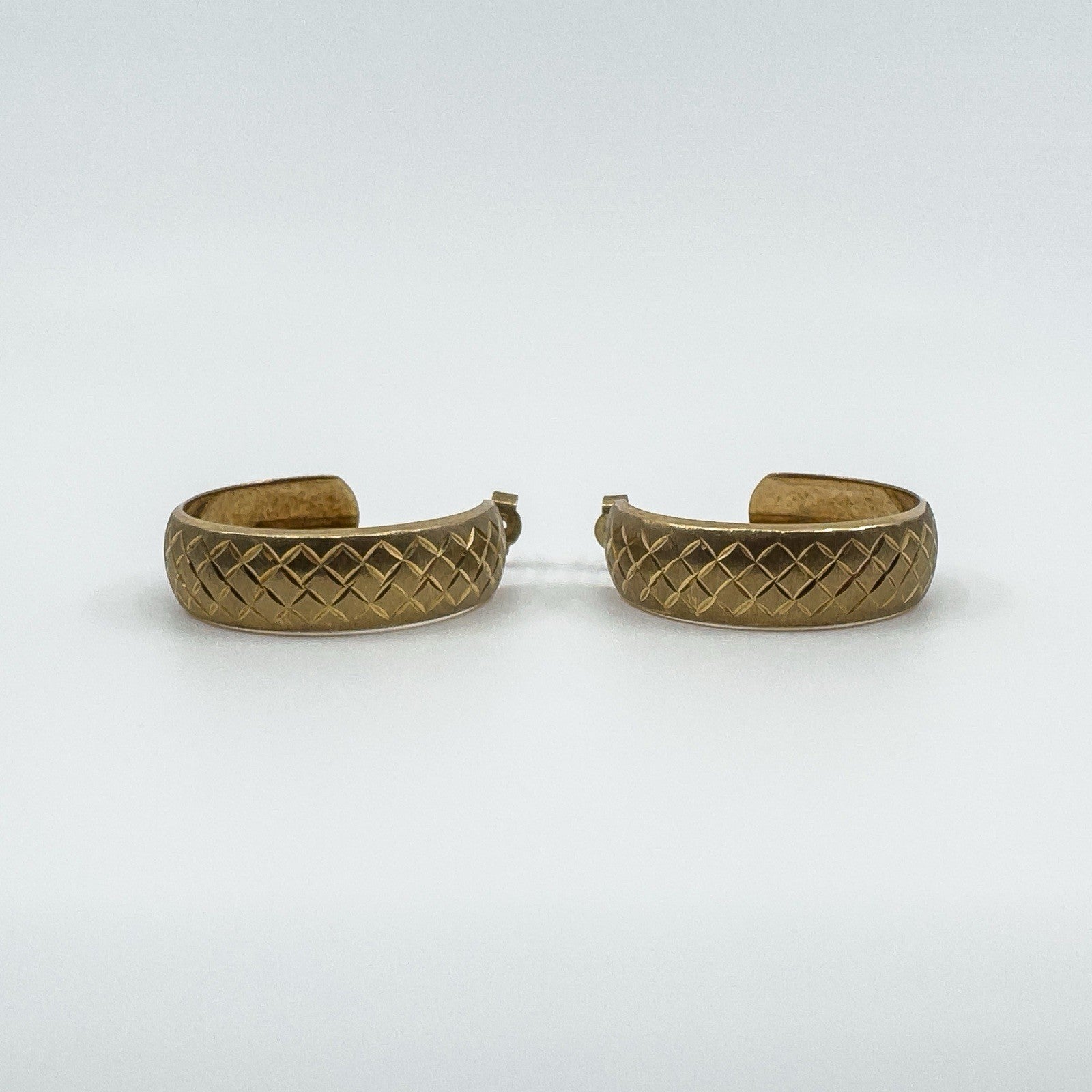 Large Vintage 9ct Gold Matt Diamond Cut Hoop Earrings