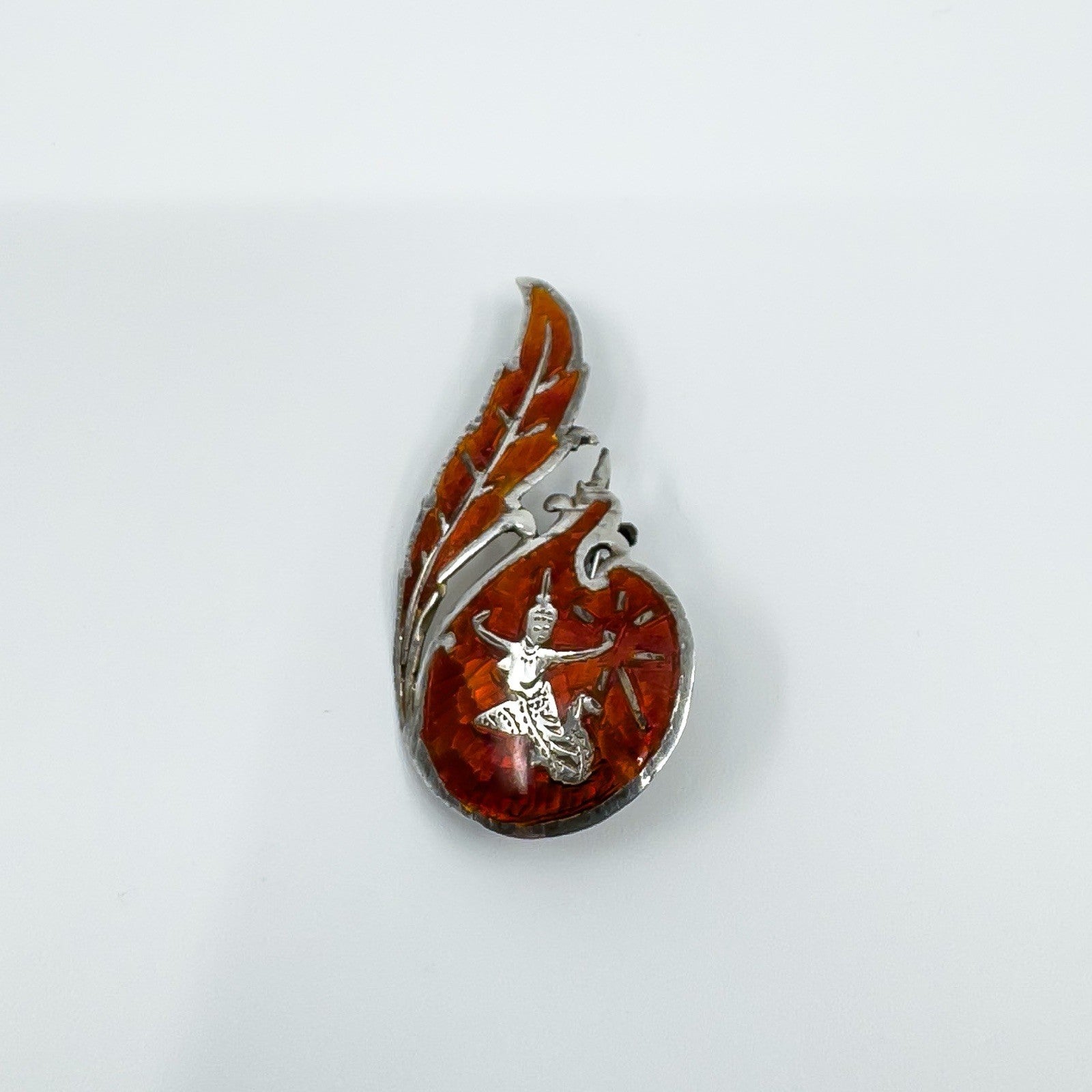 Vintage Siam Red Enamel Brooch in Sterling Silver 925 Goddess of Lightening