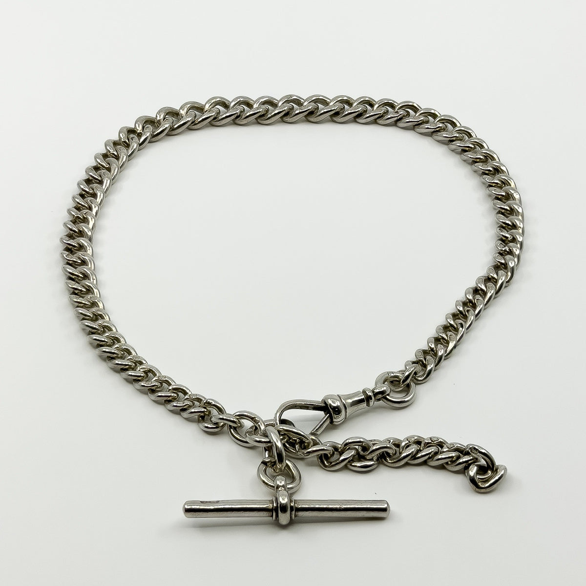 Antique 1899 Sterling Silver 14.5" Albert Curb Chain & T-Bar Pendant 925