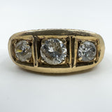 Chunky Vintage 9ct Gold 1.30ct Starburst Diamond Trilogy Ring Gypsy Band Size U