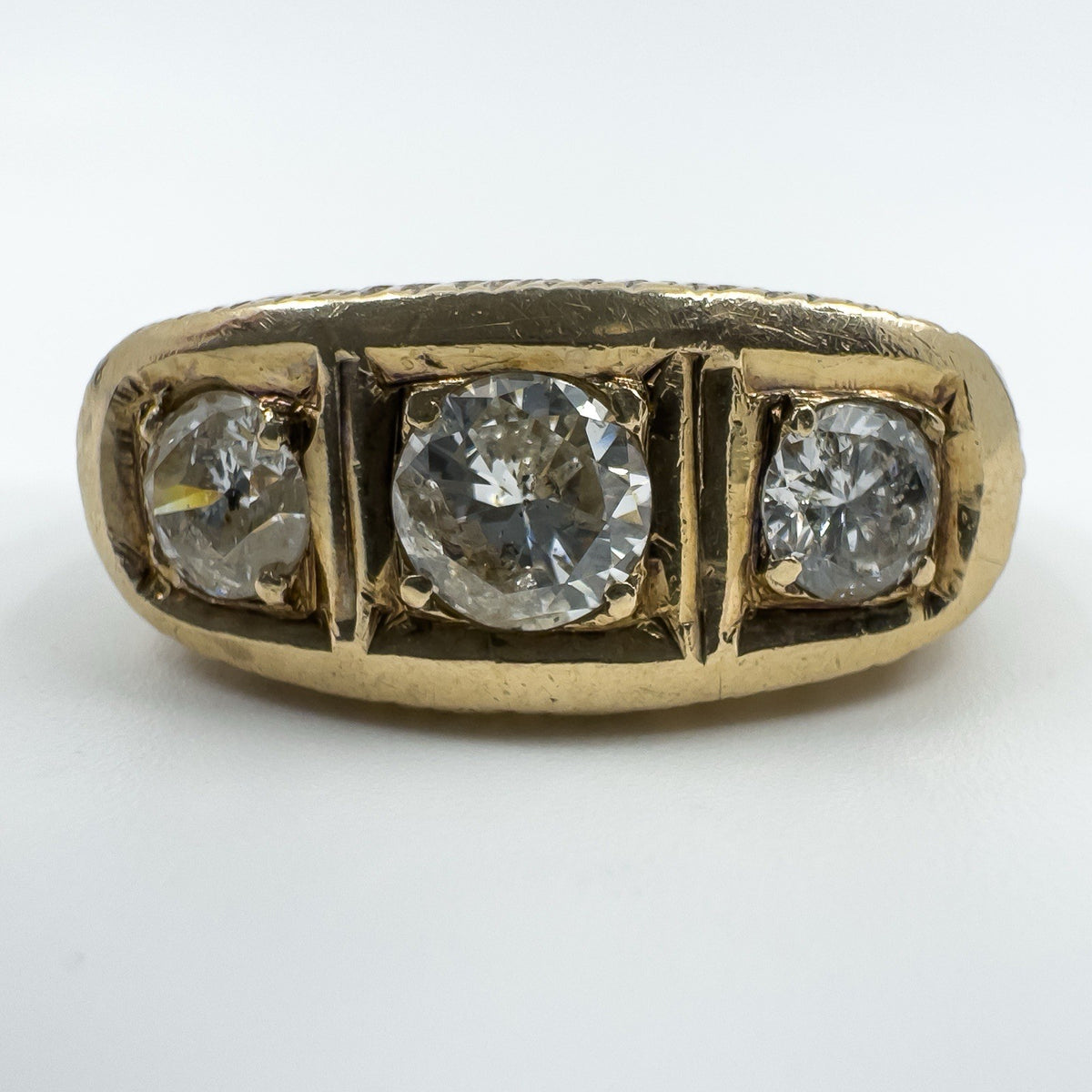 Chunky Vintage 9ct Gold 1.30ct Starburst Diamond Trilogy Ring Gypsy Band Size U