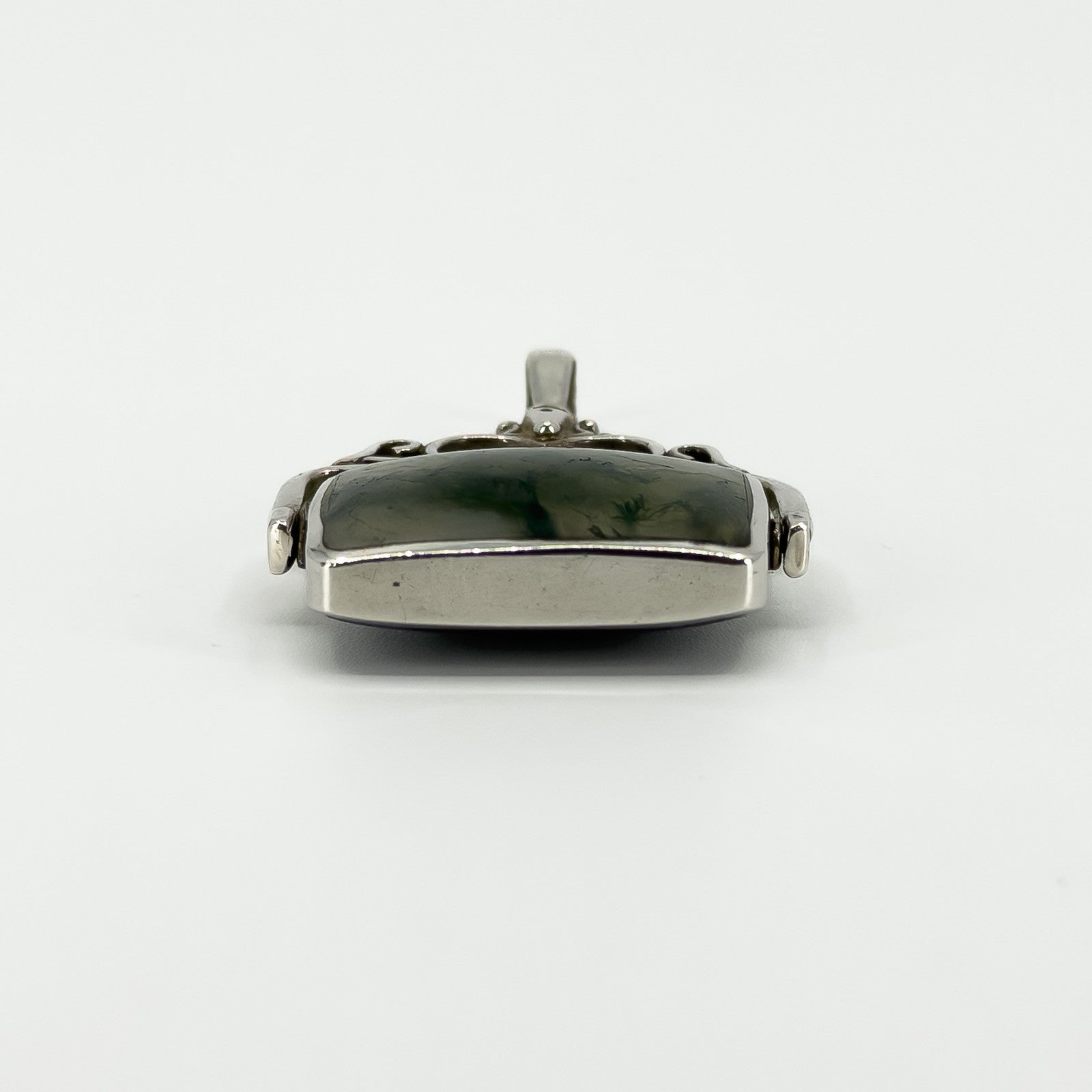 Large Vintage Green Moss Agate & Black Onyx Fob 925 by David Scott Walker
