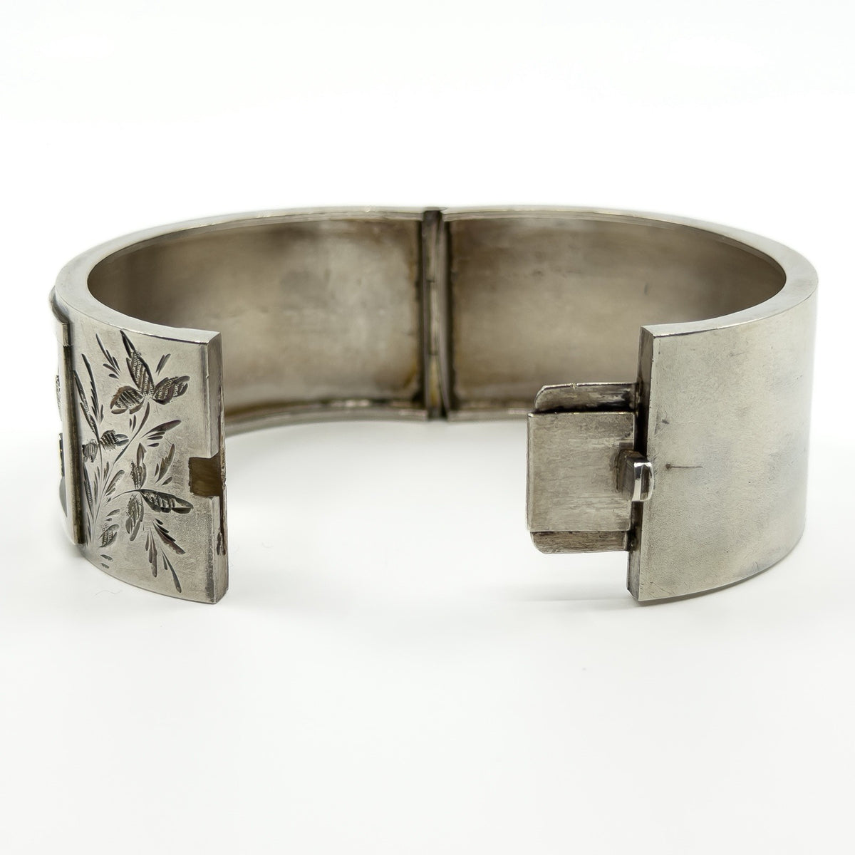 Wide Antique 1883 Victorian Sterling Silver Engraved Floral Bangle 925