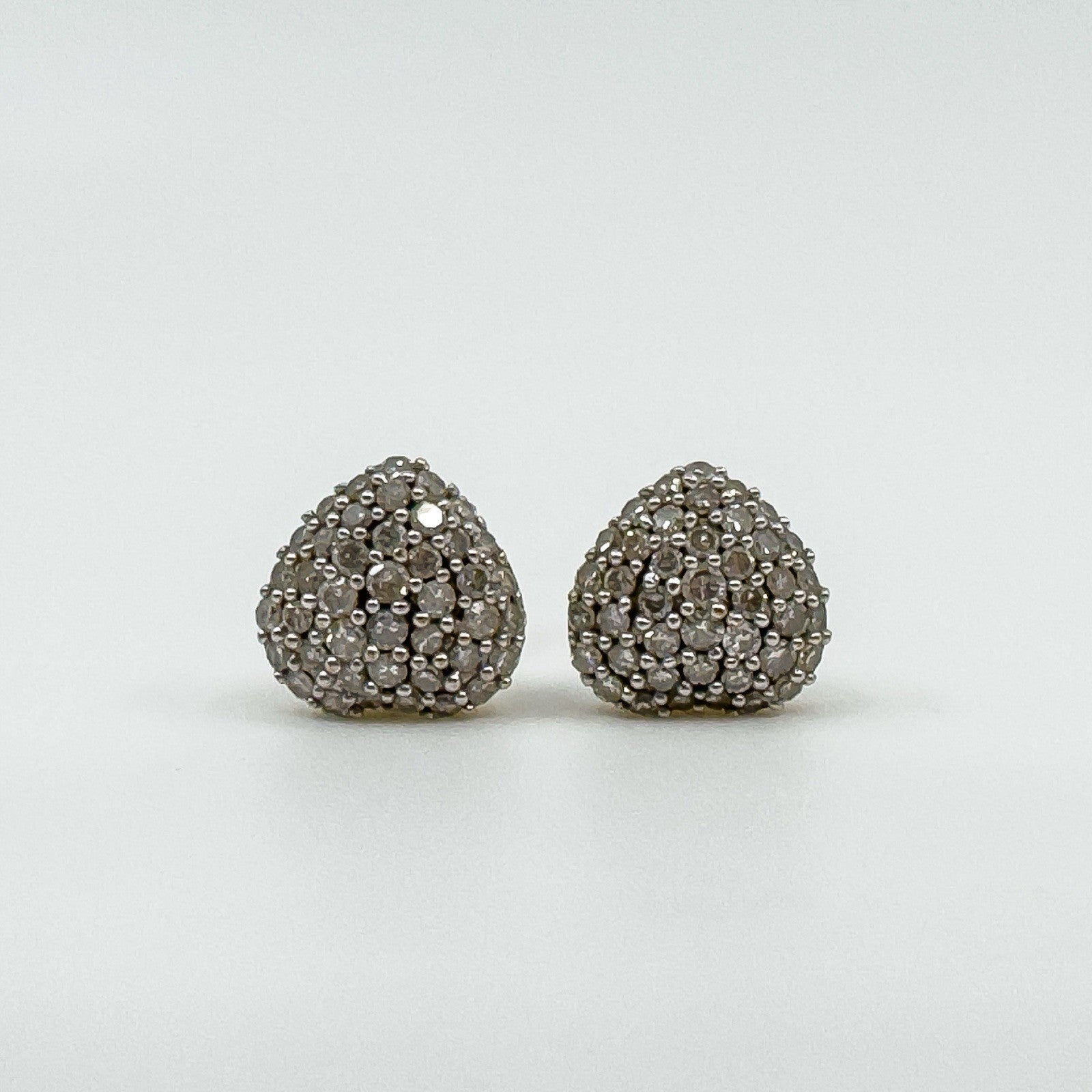 Vintage 9ct Pave Diamond Puffy Heart Stud Earrings 375