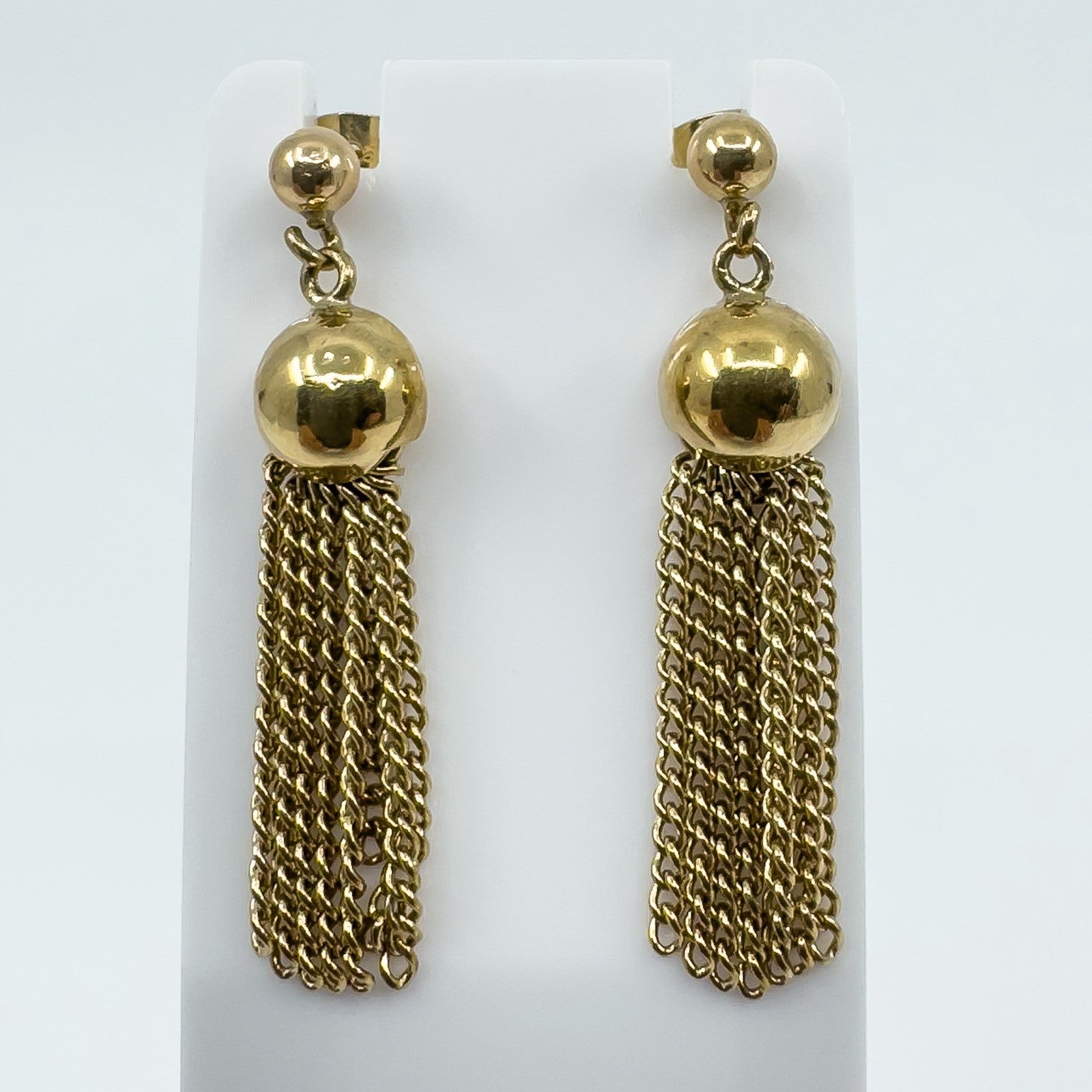 Vintage 9ct Gold Tassle Drop Earrings 375 (London 1977) Art Deco Style
