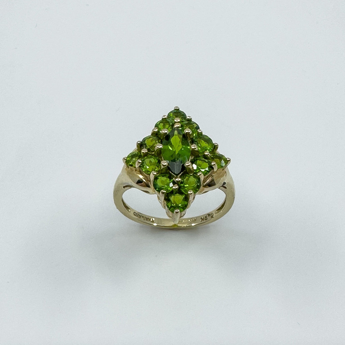 9ct Yellow Gold Green Tourmaline Cluster Ring 375 Size K