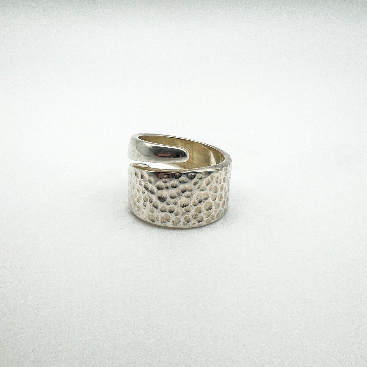 Modernist Snake Ring / Half Hammered Crossover Band in Sterling Silver Size L