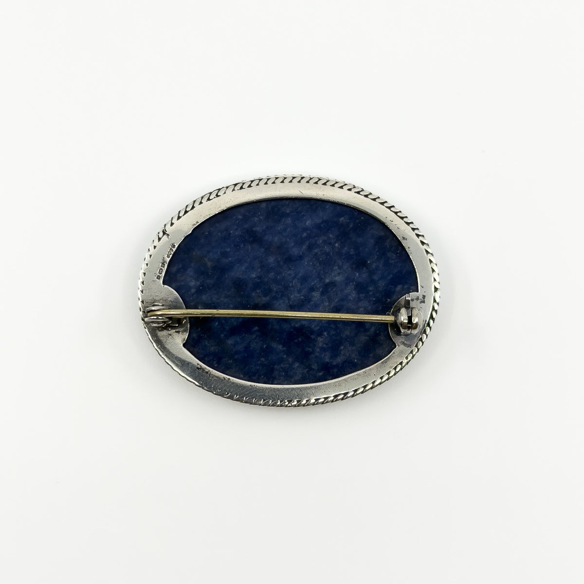 Large Vintage Sterling Silver Blue Agate Brooch 925 (Birm 1989)