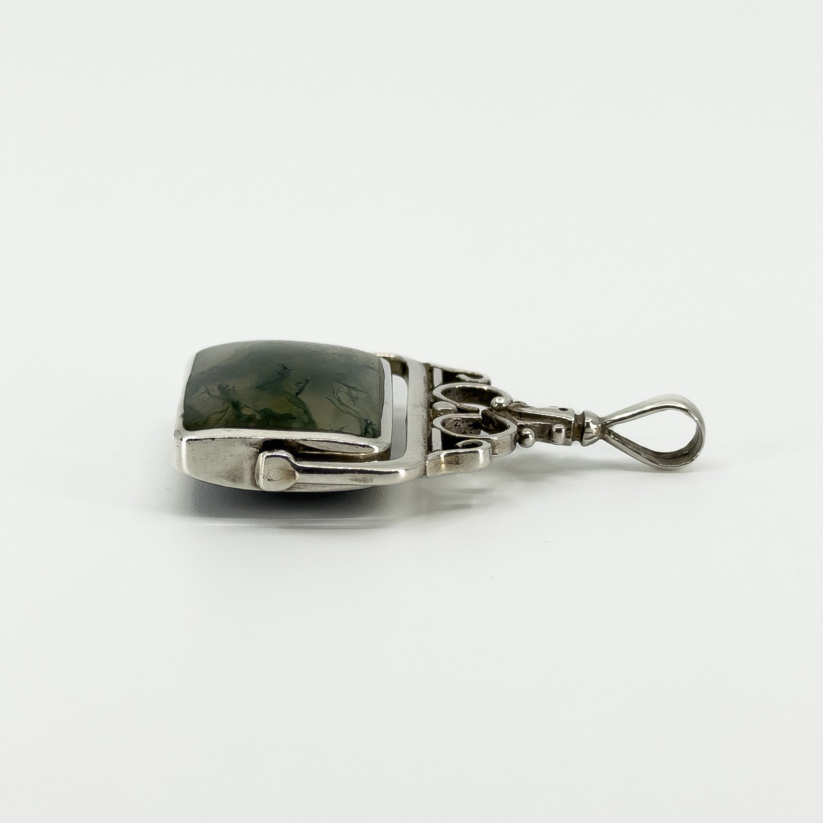 Large Vintage Green Moss Agate & Black Onyx Fob 925 by David Scott Walker