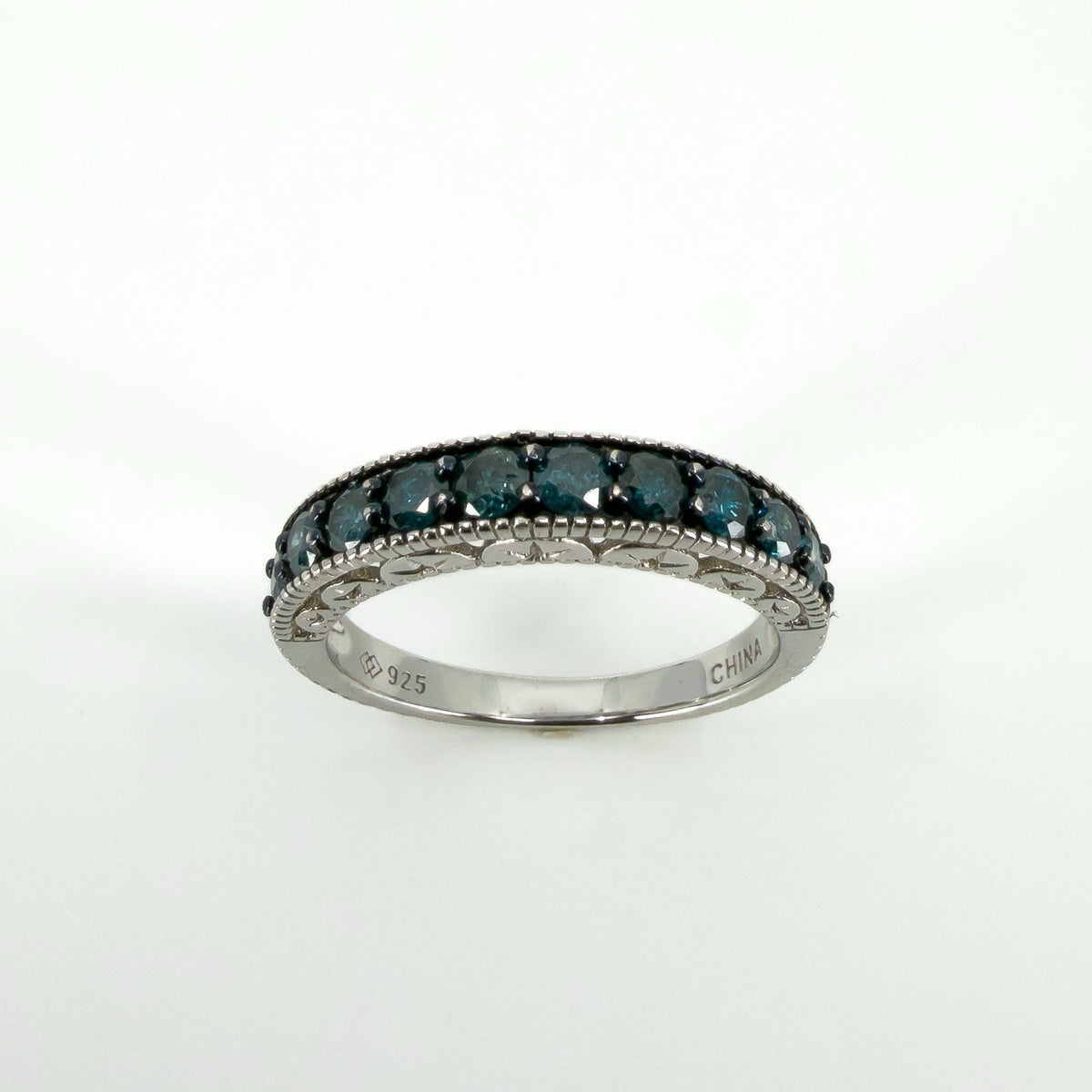 Sterling Silver 1ct Blue Diamond Half Eternity Band / Ring 925 Size R
