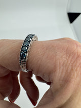 Sterling Silver 1ct Blue Diamond Half Eternity Band / Ring 925 Size R