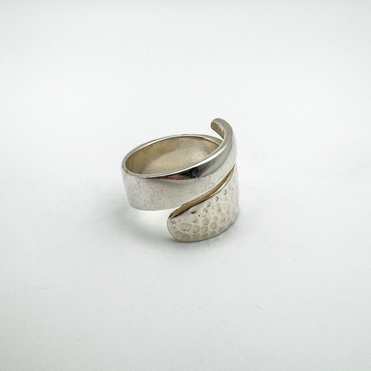 Modernist Snake Ring / Half Hammered Crossover Band in Sterling Silver Size L