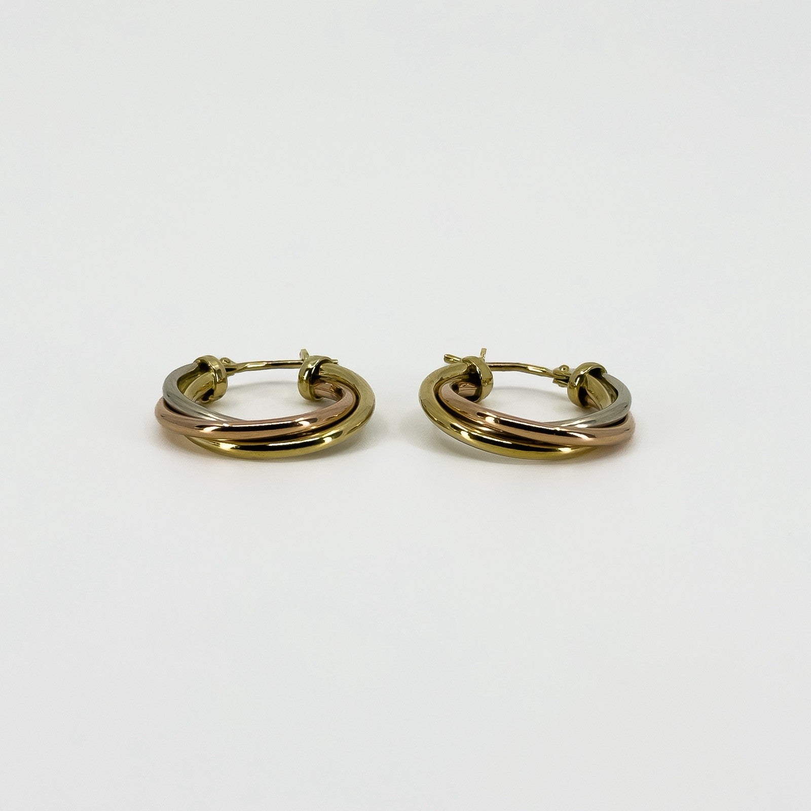 Vintage 9ct Gold Tri Coloured Twisted Hoop Earrings 375