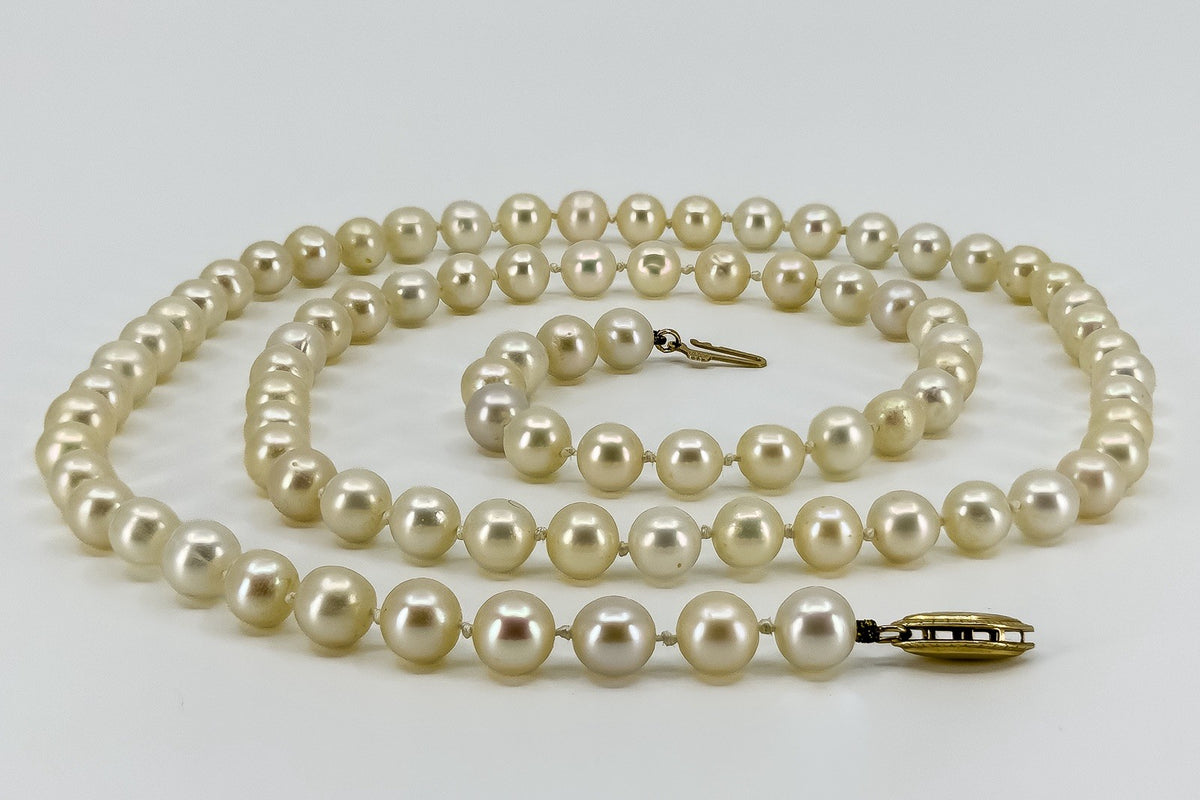 14ct Gold 6.1mm White Cultured Pearl 24.5” Long Necklace 585
