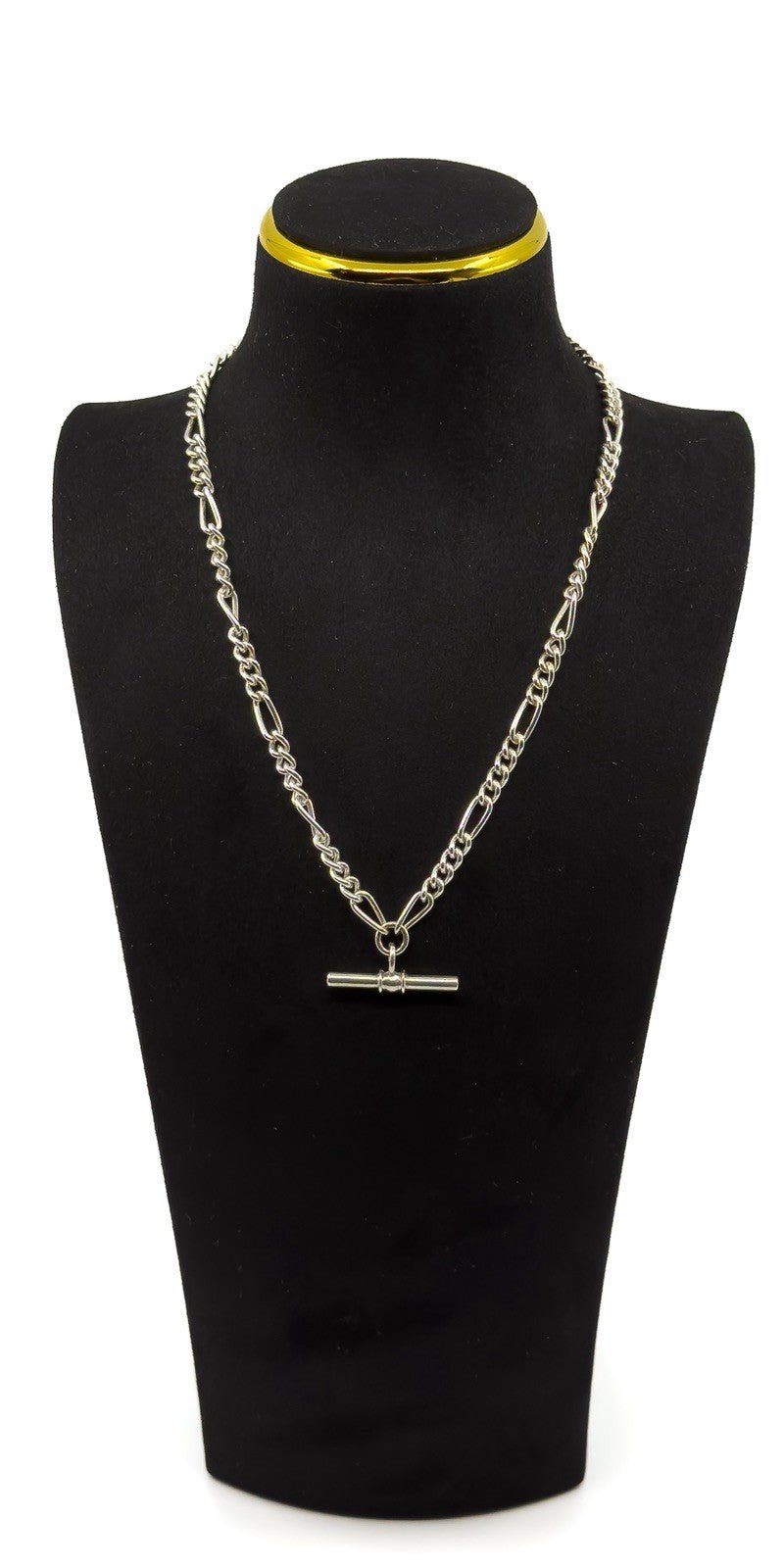 Vintage Sterling Silver 18” Figaro Chain Dog Clip & T-Bar Pendant 925