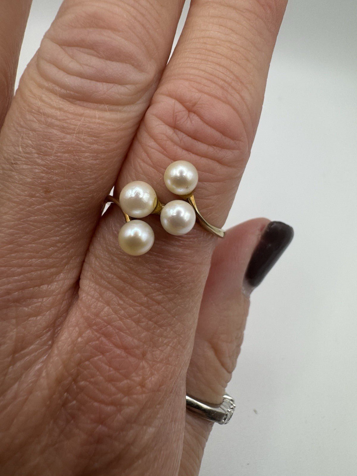 Vintage 9ct Gold 4x Pearl Ring 375 Size P