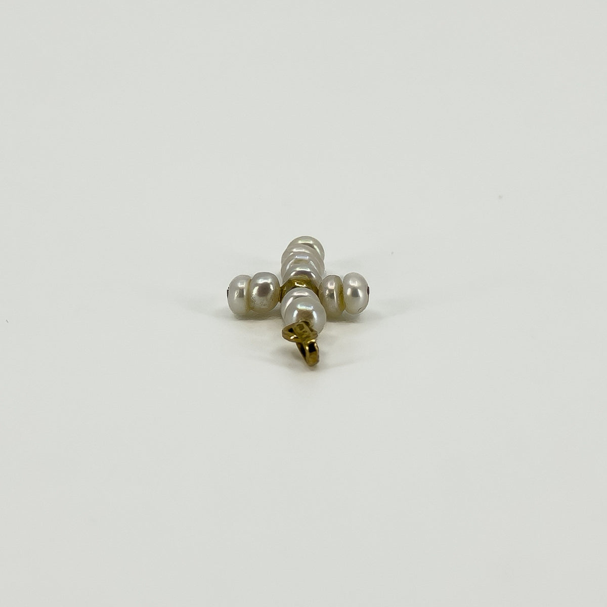 Tiny Vintage 9ct Gold Freshwater Pearl Christian Cross Pendant / Charm 375