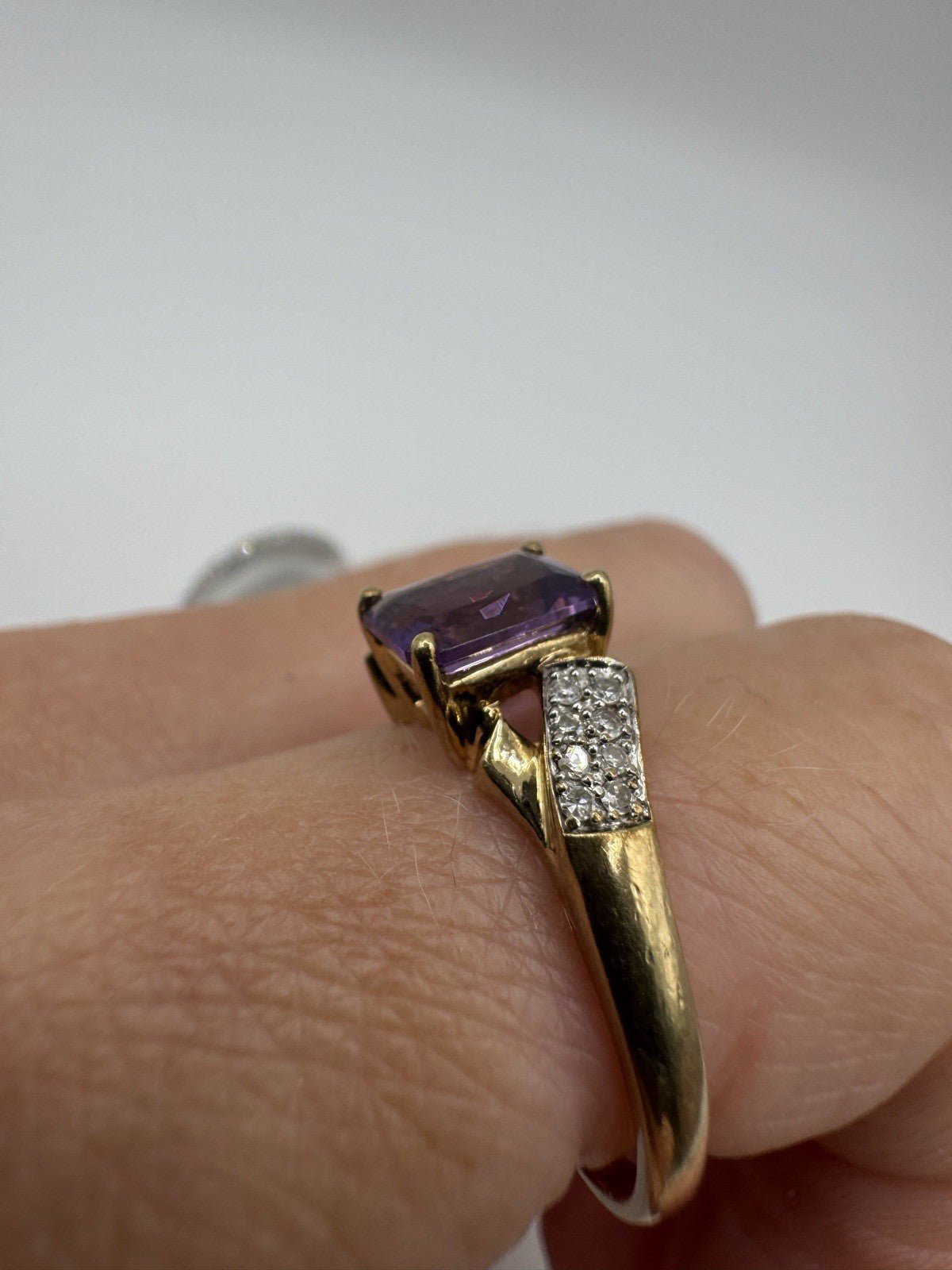 Vintage 9ct Gold 1.75ct Diamond & Amethyst Ring 375 Size R 2004
