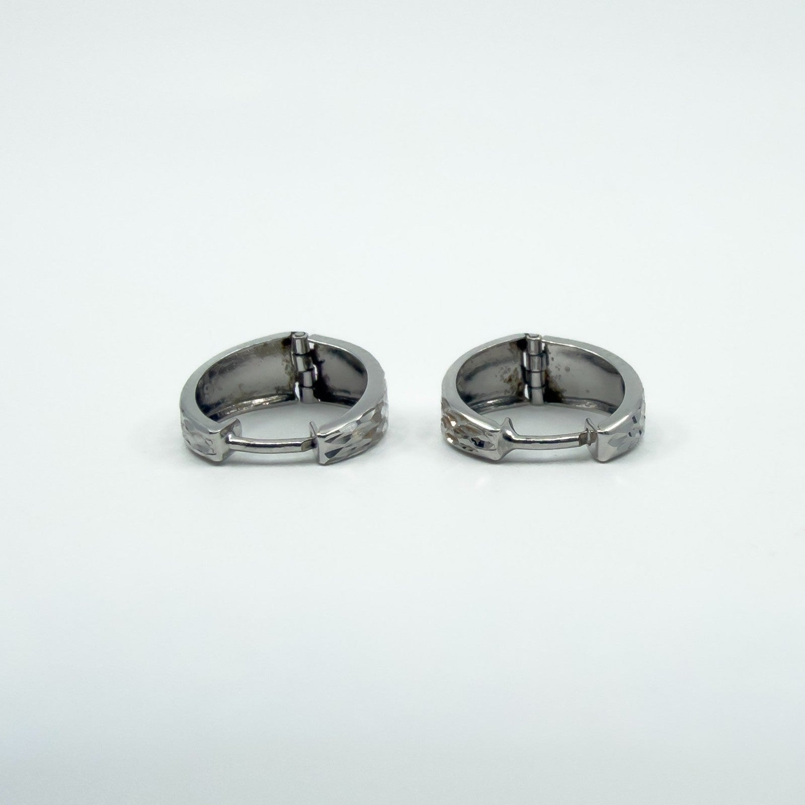 9ct White Gold Small Diamond Cut Huggie Hoop Earrings 375