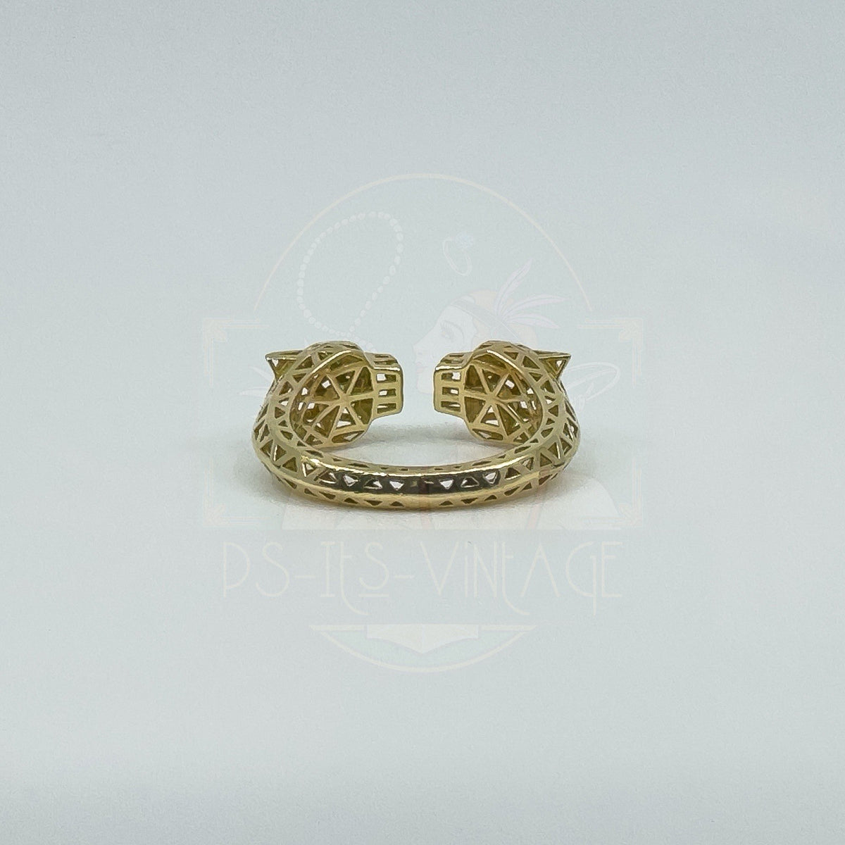 18ct Gold Gem Set Double Panther Head Ring Size O 750