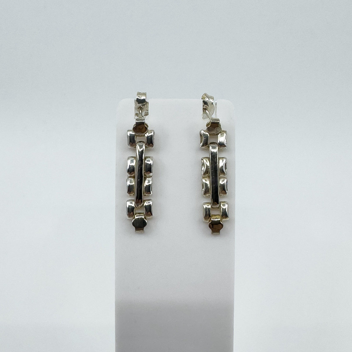 Sterling Silver Bracelet Style Link Drop Articulated Earrings 925