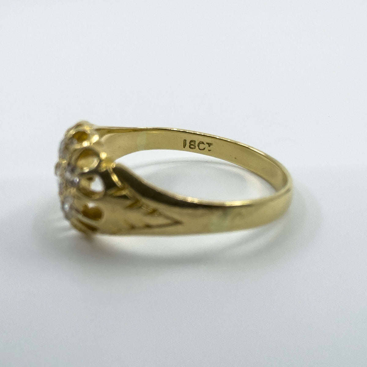 Engraved Antique 18ct Gold Diamond Flower Cluster Ring 750 Size M