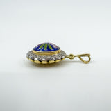 Vintage 18ct Gold Blue Enamel & Diamond Pendant