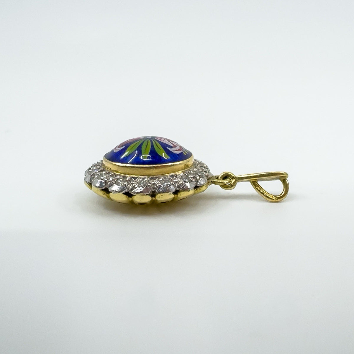 Vintage 18ct Gold Blue Enamel & Diamond Pendant