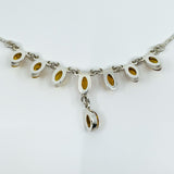 Vintage Sterling Silver Baltic Amber Fringed Drop 19” Necklace 925